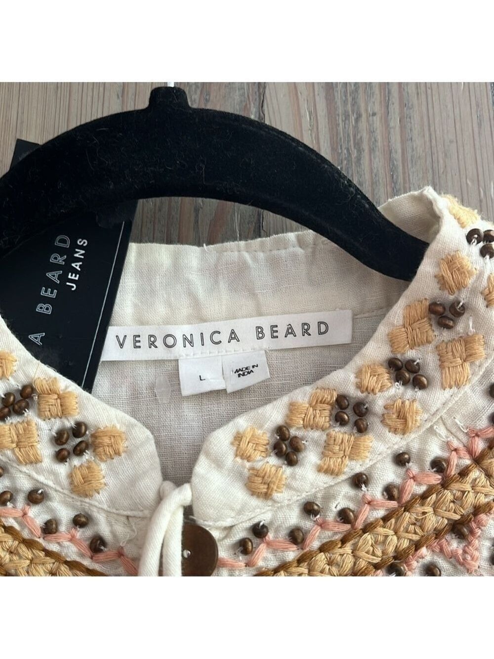 Veronica Beard Fernanda Embellished Beaded Linen Blend Crop Jacket Sz L - Picture 9 of 12